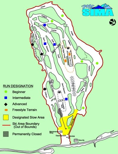 Горнолыжный курорт Mount Sima: схема склонов