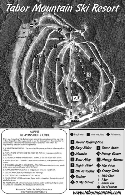 Горнолыжный курорт Tabor Mountain: схема склонов