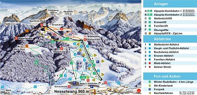 Горнолыжный курорт Nesselwang – Alpspitze (Alpspitzbahn): схема склонов