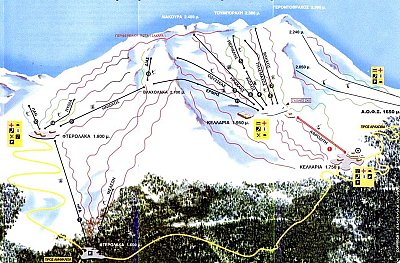 Горнолыжный курорт Parnassos - Fterolakka - Kelaria: схема склонов