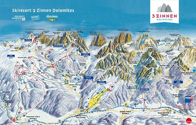 Горнолыжный курорт Three Peaks Dolomites – Helm / ​Stiergarten / ​Rotwand / ​Kreuzbergpass: схема склонов