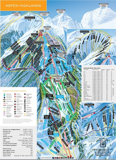 Горнолыжный курорт Aspen Highlands: схема склонов