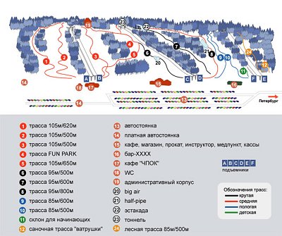 Золотая Долина: схема склонов
