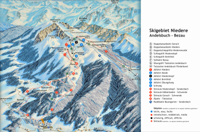 Горнолыжный курорт Andelsbuch Bergbahnen: схема склонов