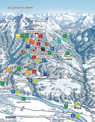 Горнолыжный курорт Schwaz-Pill - Kellerjochbahn: схема склонов