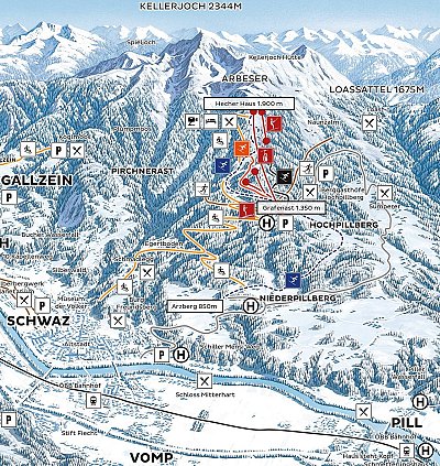 Ski resort Kellerjoch – Schwaz: схема склонов
