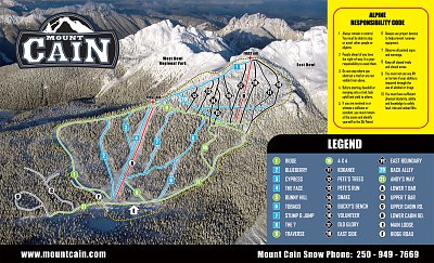 Горнолыжный курорт Mt. Cain: схема склонов