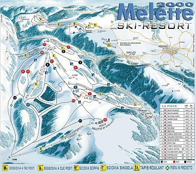 Горнолыжный курорт Melette 2000-Gallio: схема склонов