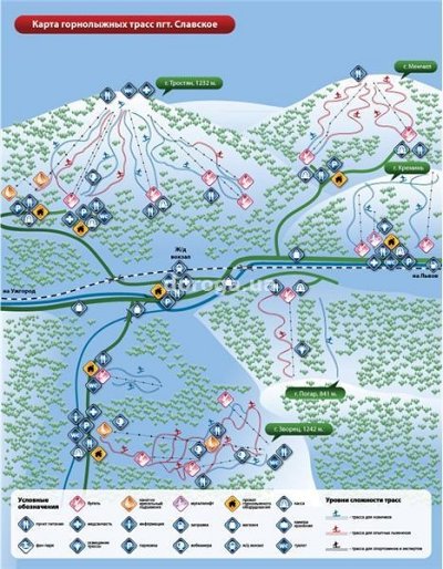 Mt. Pohar (Погар) – Slavske (Славське): схема склонов