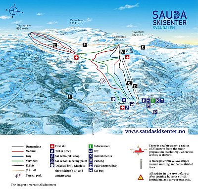 Горнолыжный курорт Sauda - Svandalen: схема склонов