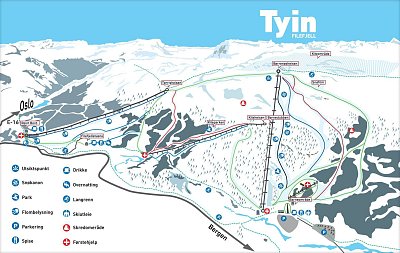 Горнолыжный курорт Tyin-Filefjell: схема склонов