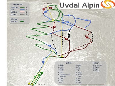 Горнолыжный курорт Uvdal Alpinsenter: схема склонов