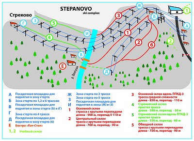 Горнолыжный курорт Степаново: схема склонов