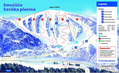 Горнолыжный курорт Soriska Planina: схема склонов