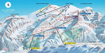 Горнолыжный курорт Ле Диабльре - Glacier 3000: схема склонов