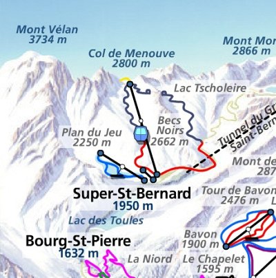 Горнолыжный курорт Super Saint Bernard: схема склонов