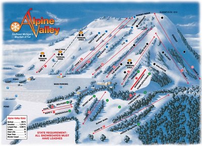 Горнолыжный курорт Alpine Valley Michigan: схема склонов