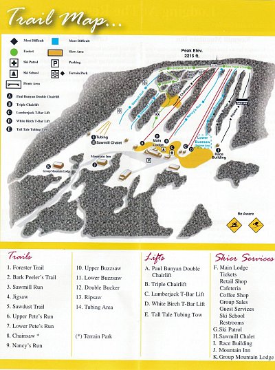 Горнолыжный курорт Ski Sawmill: схема склонов