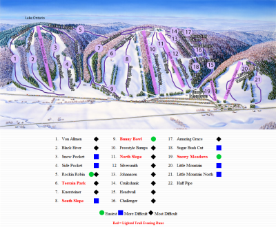 Горнолыжный курорт Snow Ridge: схема склонов
